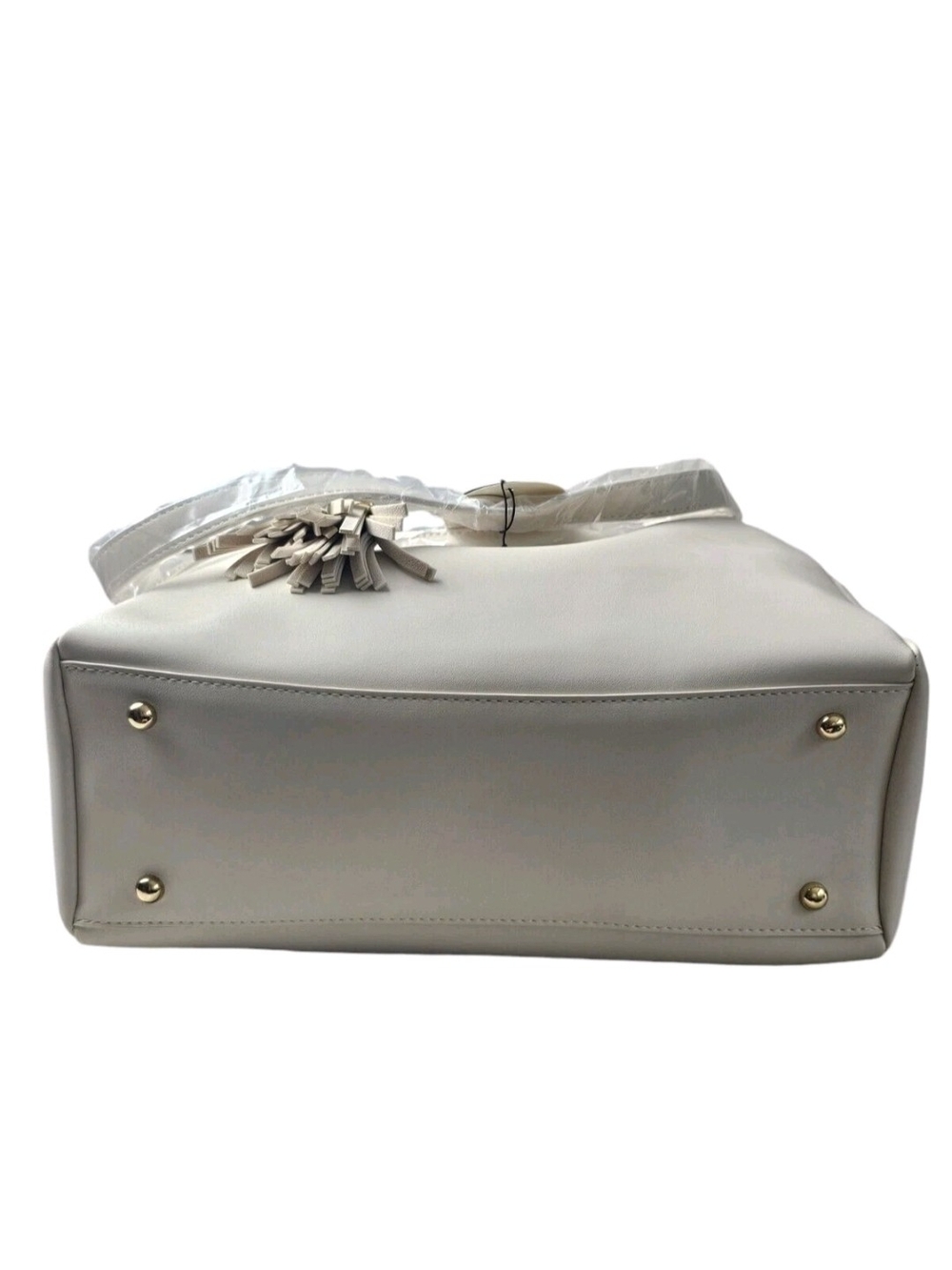 Cream Tote Purse Tassel Yani J'Adore Women 17"X14" Soft Faux Leather Gold Accent - Picture 12 of 16